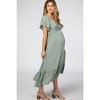 PinkBlush Light Olive Smocked V-Neck Maternity Midi Dress - 2 of 4