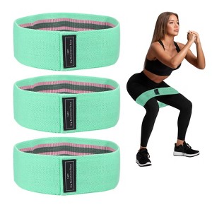 Unique Bargains Elastic Fabric Non-Slip Workout Loops Leg Booty Resistance Bands 3 Pcs - 1 of 3