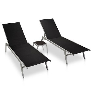 vidaXL Sun Loungers 2 pcs with Table Steel and Textilene Black - 1 of 4