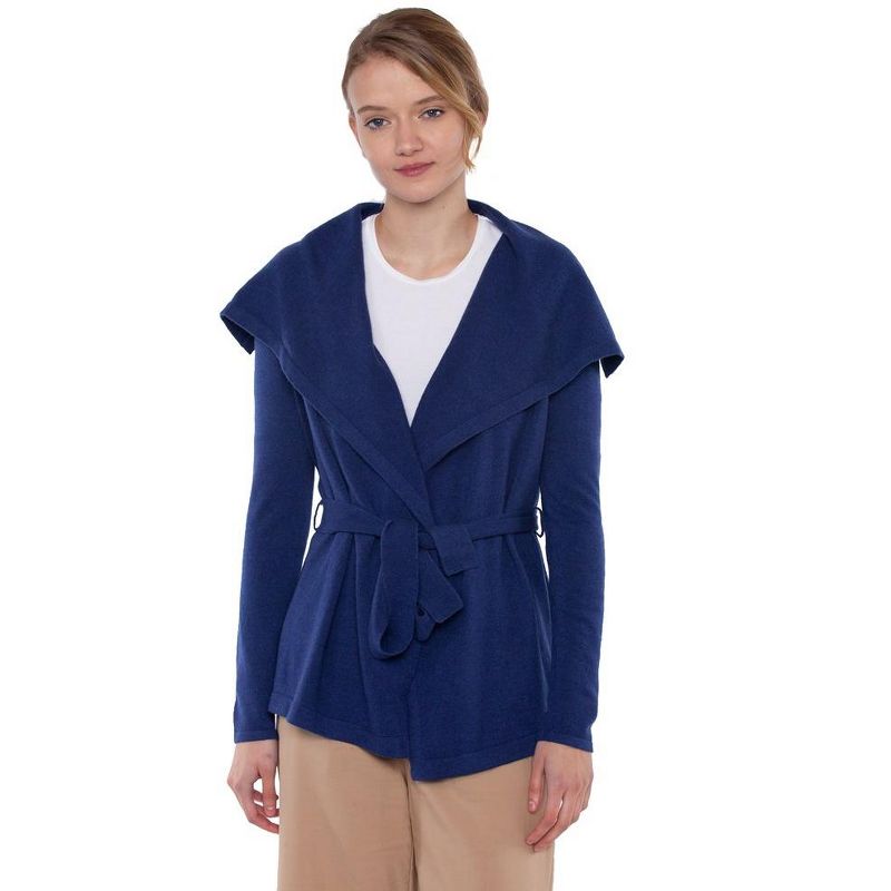 JENNIE LIU Women's 100% Pure Cashmere Long Sleeve Belted Cardigan Sweater, 1 of 5