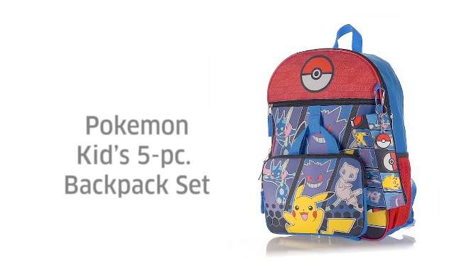 Pokemon 5-Piece Set: 16" Backpack, Padded Utility Case, Small Utility Case, Rubber Keychain, and Carabiner, 2 of 8, play video