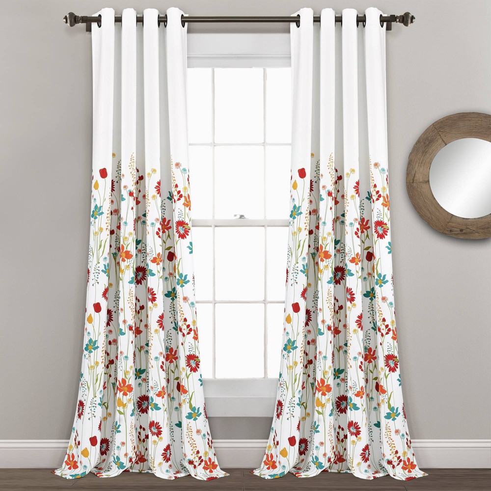 Photos - Curtains & Drapes Set of 2  Clarissa Floral Light Filtering Window Curtain Panels B(84"x52")