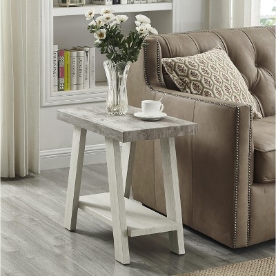 VYNXARIA Contemporary Two-Tone Wood Shelf Side Table in Weathered Gray and Beige