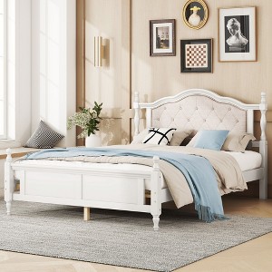 NicBex Queen Upholstered Platform Bed Frame with Diamond Tufted Headboard and Panel Footboard,Under Bed Storage Space,No Box Spring Needed - 1 of 4