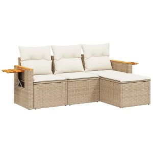 vidaXL Patio Sofa Set with Cushions Outdoor Furniture 4 Piece Poly Rattan - Beige and Cream - 1 of 4