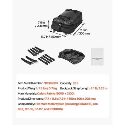 HBEZON 30L Motorcycle Tail Bag with Waterproof Liner, Universal Fit for Most Bikes, Converts to Backpack for Daily Commuting — фото 2