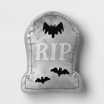 16"x12" Large Tombstone 'RIP' Novelty Shaped Throw Pillow Gray - Hyde and EEK! Boutique™