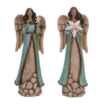 Transpac Resin 15 in. Beige Christmas Coastal Angel Set of 2