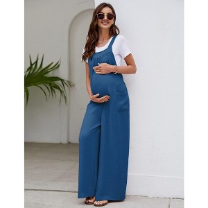 Women’s Maternity Summer Casual Loose Jumpsuit with Sleeveless Design Tie Waist and Pockets - 1 of 4