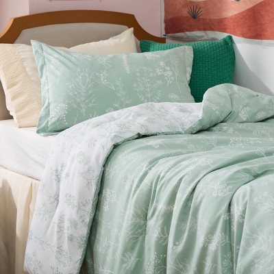 Sage Green Botanical Pattern Twin Comforter Set