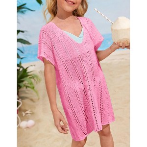 Girls swim cover up crochet swimsuits kids swimwear beachwear tops - 1 of 4