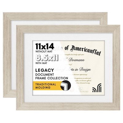 Americanflat 11x14 Drift Wood Diploma Frame - Displays 8.5x11 Diplomas with Mat or 11x14 Inch Without Mat. Shatter-Resistant Glass - (2 Pack)