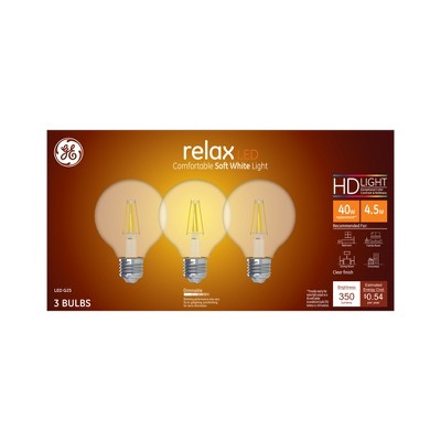 General Electric 3pk 40W Ca Relax LED Light Bulb SW G25 Globe Clear