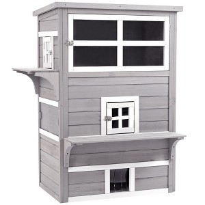 PawHut 3-Story Cat House Feral Cat Shelter, Outdoor Kitten Condo with Raised Floor, Asphalt Roof, Escape Doors, Jumping Platforms - 1 of 4