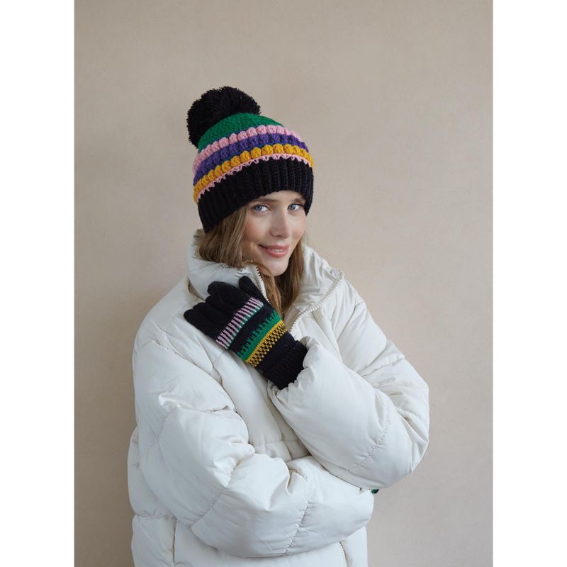 Shiraleah Vargas Multicolored Stripe Knit Beanie with Pom, 2 of 3