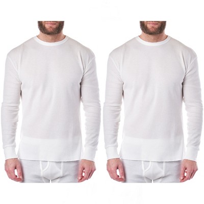 Men's Long Sleeve Waffle Thermal Underwear Crew Neck Shirt Top Baselayer  White, Small