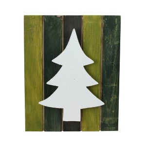 Northlight 13" Wood Tree on Green Washed Pallet Inspired Frame Christmas Wall Hanging - 1 of 2