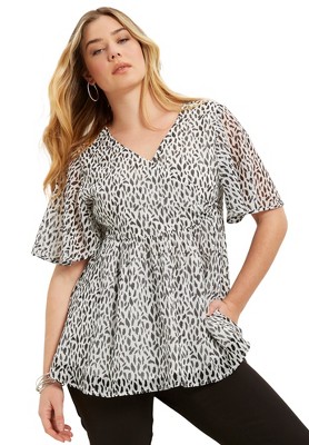 June + Vie by Roaman's Women's Plus Size Faux Wrap Fit-And-Flare Top
