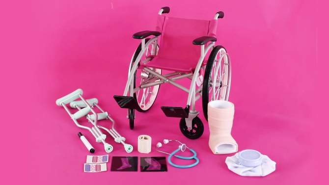 Our Generation Heals on Wheels - Wheelchair Accessory Set for 18&#34; Posable Dolls, 2 of 9, play video