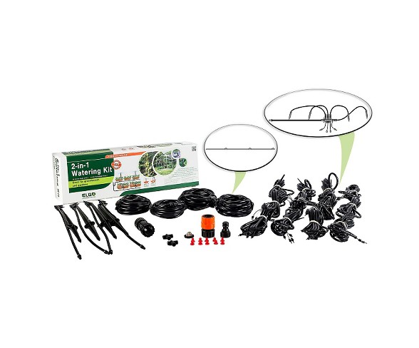 2 - In - 1 Watering Kit  Misting Sprinklers And Dripper Set - Black - Elgo