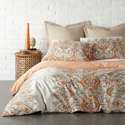 Full White Cotton Regal Pattern Duvet Set
