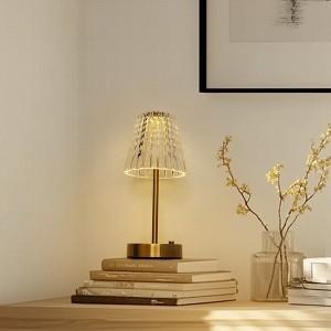 DORESshop 13 in. Modern Crystal Table Lamp w/ Gold Base and USB Charging Port Task and Reading Lamp for Bedroom Living Room - 1 of 4