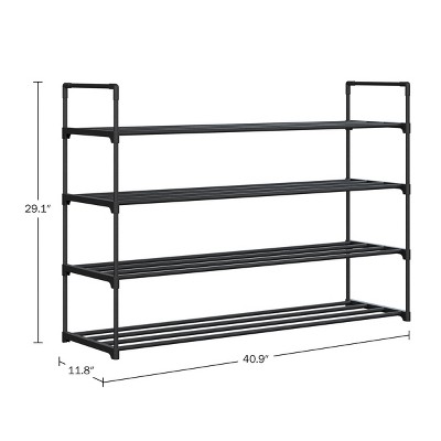 Black 4-Tier Stackable Metal and Plastic Shoe Rack