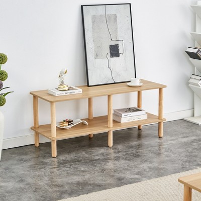 47" Modern 2-Tier TV Stand Center Table with Open Storage Shelf and Rounded Rubberwood legs for Bedroom or Living Room