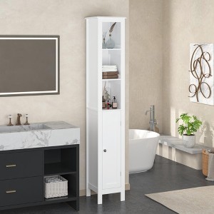 KTMBDW 66.9" Tall Bathroom Storage Cabinet with Adjustable Shelves, Slim Freestanding Cabinet with 1 Doors and Open compartments, for Bathroom, White - 1 of 4