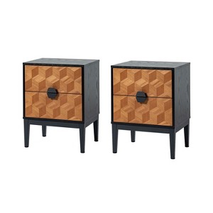 Murah Modern 25"Tall 2-Drawer Nightstand with Charging Station and Adjustable Legs Set of 2| HULALA HOME-BLACK - 1 of 4