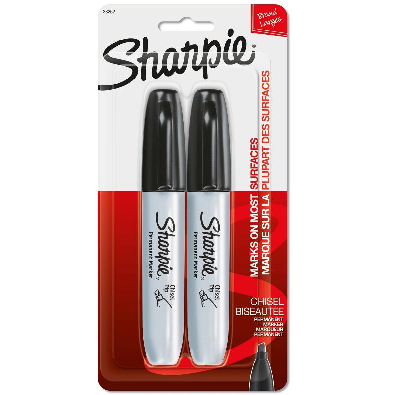 Sharpie 2pk Permanent Markers Chisel Tip Black, 1 of 8