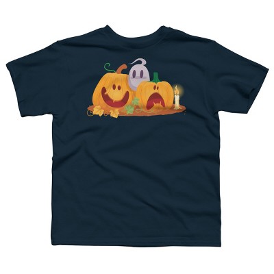 Boy's Design By Humans Halloween Cartoon Pumpkins And Ghost Cartoon Pumpkins And Ghost By VectorVillain T-Shirt