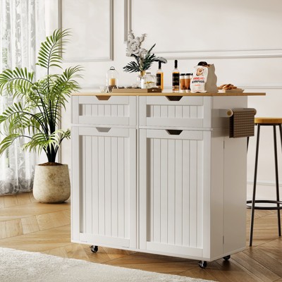 35.4'' Kitchen Island With Drop Leaf, Tilt Out Kitchen Trash Cabinet