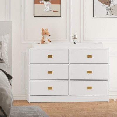 Changing Table Dresser with 6 Drawers, Nursery Dresser Diaper Changing Station with Soft Changing Pad & Removable Top