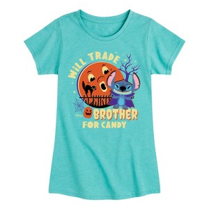 Girls' - Lilo and Stitch - Will Trade Brother for Candy Fitted Short Sleeve Graphic T-Shirt - 1 of 4
