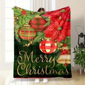 Lomsoe Vintage Christmas Floral Print Flannel Blanket - All Seasons Soft and Warm Throw Blanket for Bed, Napping, Camping, Travel, Office - 1 of 4