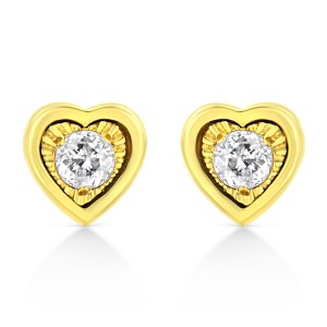 10K Yellow Gold Plated Silver 1/10 Cttw Diamond Stud Earrings - 1 of 4