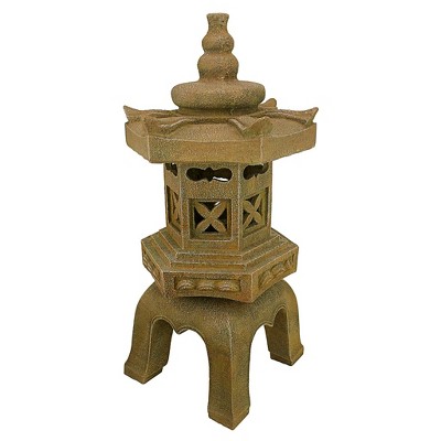 Sacred Pagoda Lantern Beige Resin Garden Statue with LED Lights