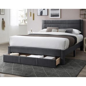 CAVINAS Queen Size Wooden Platform Bed Frame with Fabric Upholstered Box Design Headboard,No Box Spring Needed - 1 of 4