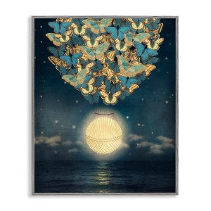 Stupell Industries Lunar Butterfly Hot Air Balloon Surreal Ocean Sky Black Framed Giclee Art - 1 of 4