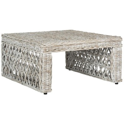 White Wash Wicker and Mahogany Square Coffee Table