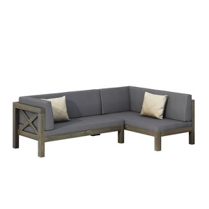 Christopher Knight Home Brava Outdoor Acacia Wood Sectional Sofa with Cushion Gray - 1 of 4