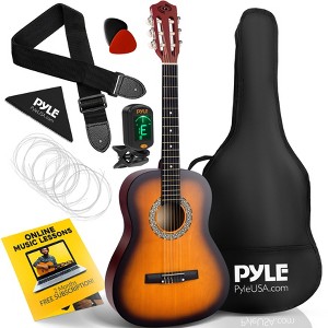Pyle 3/4 Size 6-String Classic Acoustic Guitar with Digital Tuner & Accessory Kit - 36" Sunburst - 1 of 4