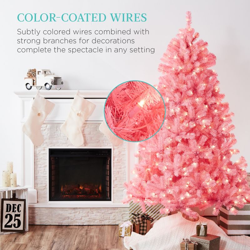 Best Choice Products Pre-Lit Pink Christmas Tree, Artificial Full Holiday Decoration w/ Branch Tips, Incandescent Lights, 2 of 10