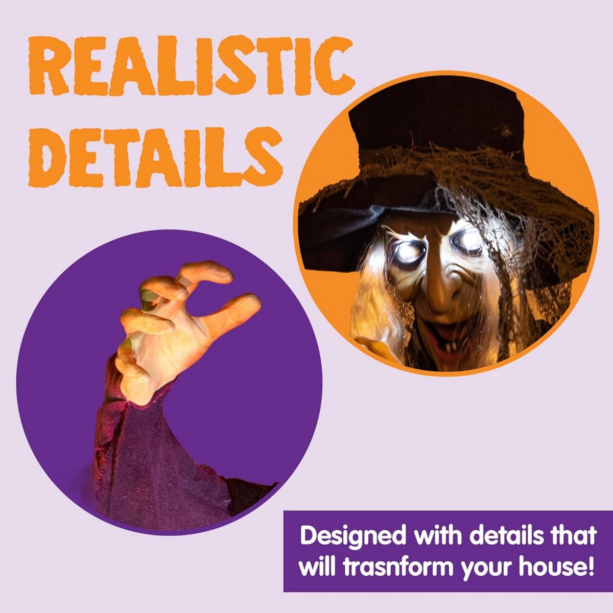 Joyfy Halloween Witch Decoration, Hanging Talking Witch Decorations Prop with Light Up Eyes for Halloween Outdoor, Indoor, Haunted House Decor - thumbnail 6