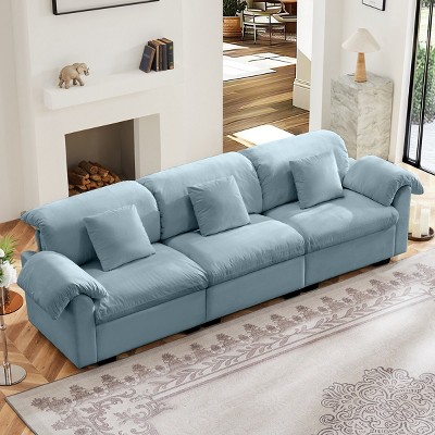 Extra Large Velvet Sofa With Storage Under Each Seat,Straight Sectional Sofa With Fluffy Armrest Pillow And Back Support-Cuddlewood