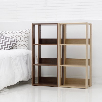 Adjustable Brown Wood 3-Shelf Open Storage Unit