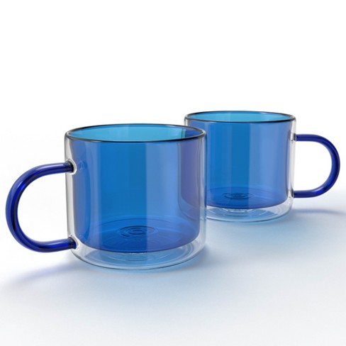 Elle Decor Double Wall Glass Mugs - Set Of 2, Perfect For Coffee