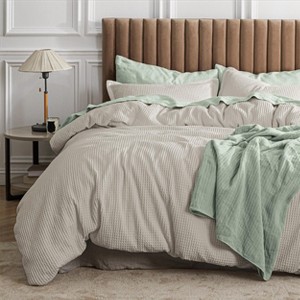 2/3 Pcs Waffle Comforter Set Soft Cotton Bedding Set Premium Cotton Cover with Polyester Fill for All Seasons - 1 of 4