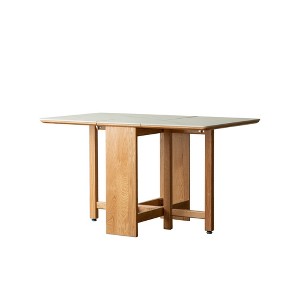 Gulches Light Color Extendable Dining Table 4-6 People Solid Oak Legs Faux Rock Slab Top 15-59x32x30 Inch Waterproof Scratch Resistant - 1 of 4